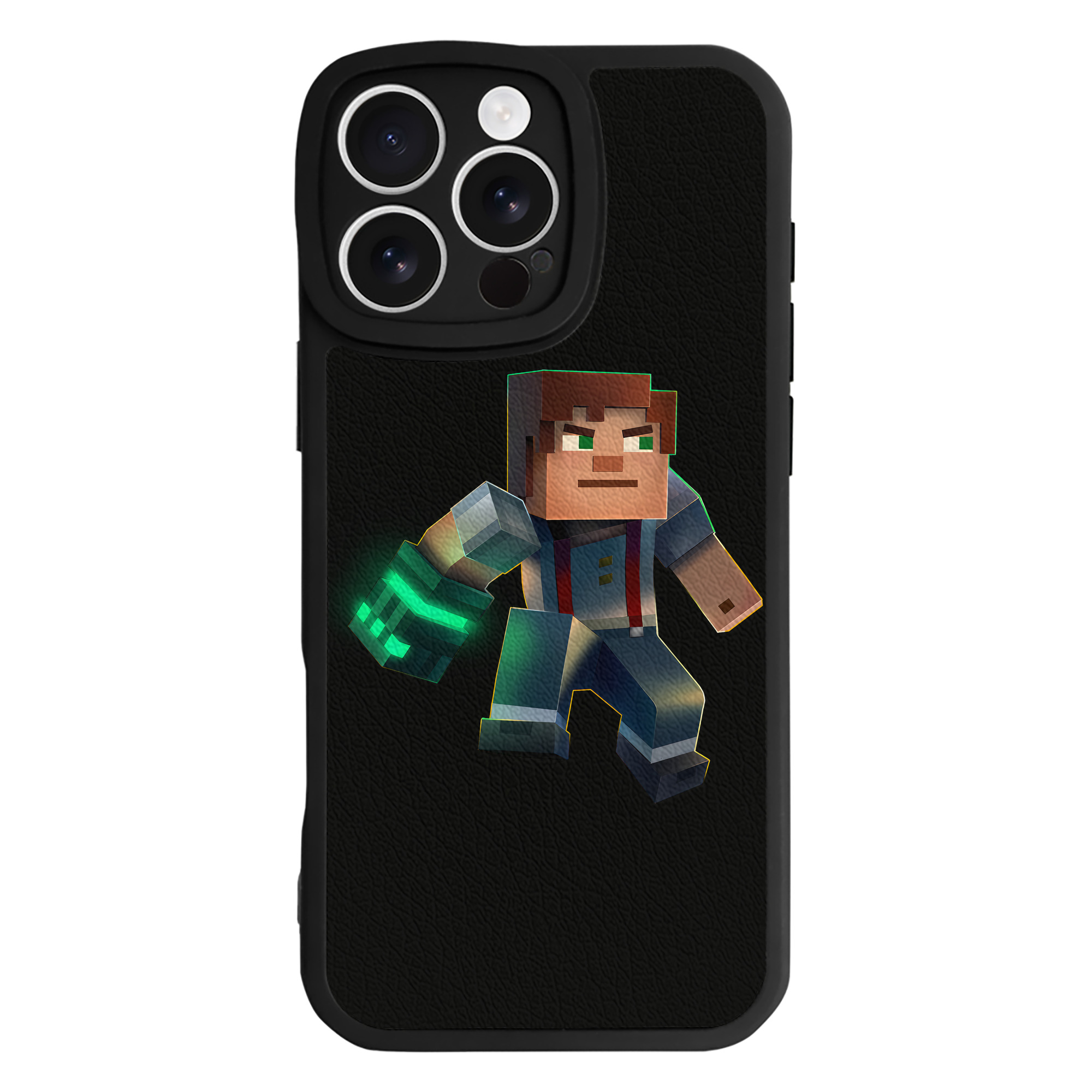 （画像用） マインクラフト ブロックの世界 Minecraft MC Block world 【iPhone 16シリーズ対応】シリコンスマホケース（レザー調） 材質：シリコン
